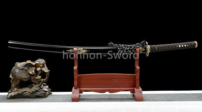 Épée de samouraï japonaise en acier plié noir, katana, lame tranchante faite à la main, noire 
