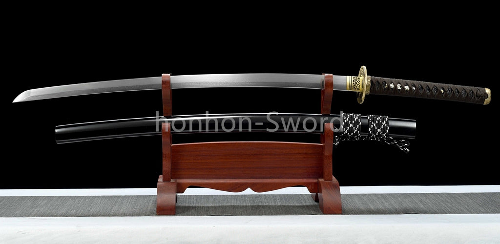 Épée de samouraï japonaise en acier plié noir, katana, lame tranchante faite à la main, noire 