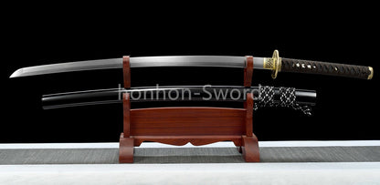 Épée de samouraï japonaise en acier plié noir, katana, lame tranchante faite à la main, noire 
