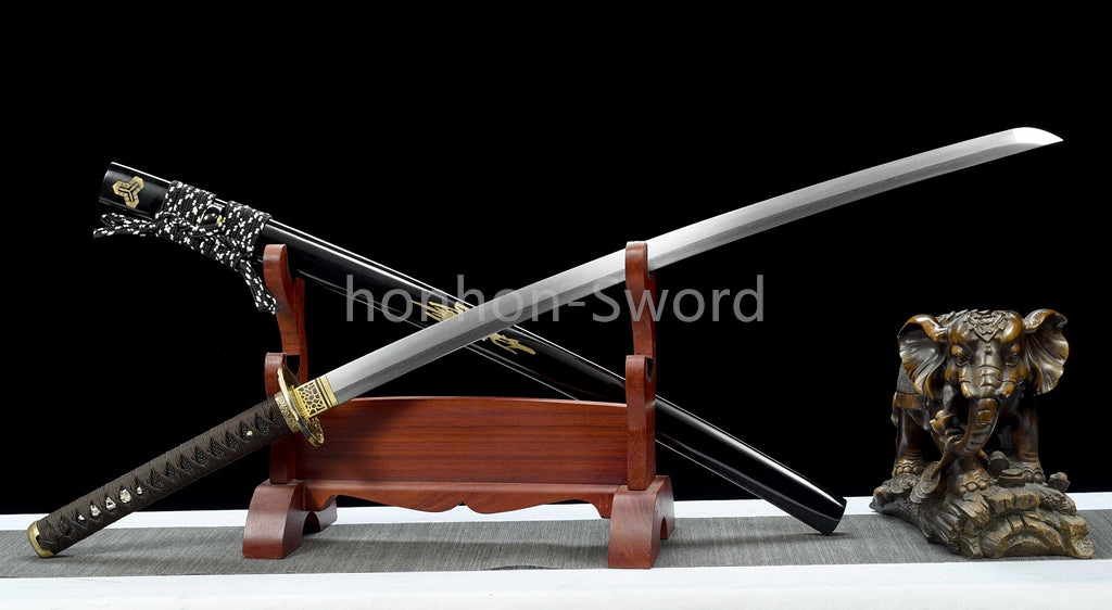 Épée de samouraï japonaise en acier plié noir, katana, lame tranchante faite à la main, noire 