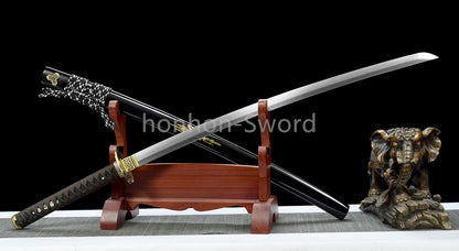 Épée de samouraï japonaise en acier plié noir, katana, lame tranchante faite à la main, noire 