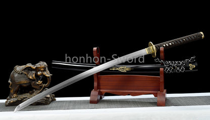 Épée de samouraï japonaise en acier plié noir, katana, lame tranchante faite à la main, noire 