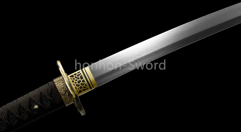 Épée de samouraï japonaise en acier plié noir, katana, lame tranchante faite à la main, noire 