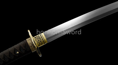 Épée de samouraï japonaise en acier plié noir, katana, lame tranchante faite à la main, noire 