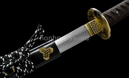 Épée de samouraï japonaise en acier plié noir, katana, lame tranchante faite à la main, noire 