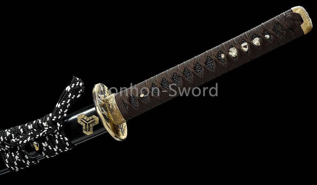 Épée de samouraï japonaise en acier plié noir, katana, lame tranchante faite à la main, noire 