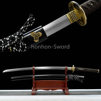 Épée de samouraï japonaise en acier plié noir, katana, lame tranchante faite à la main, noire 