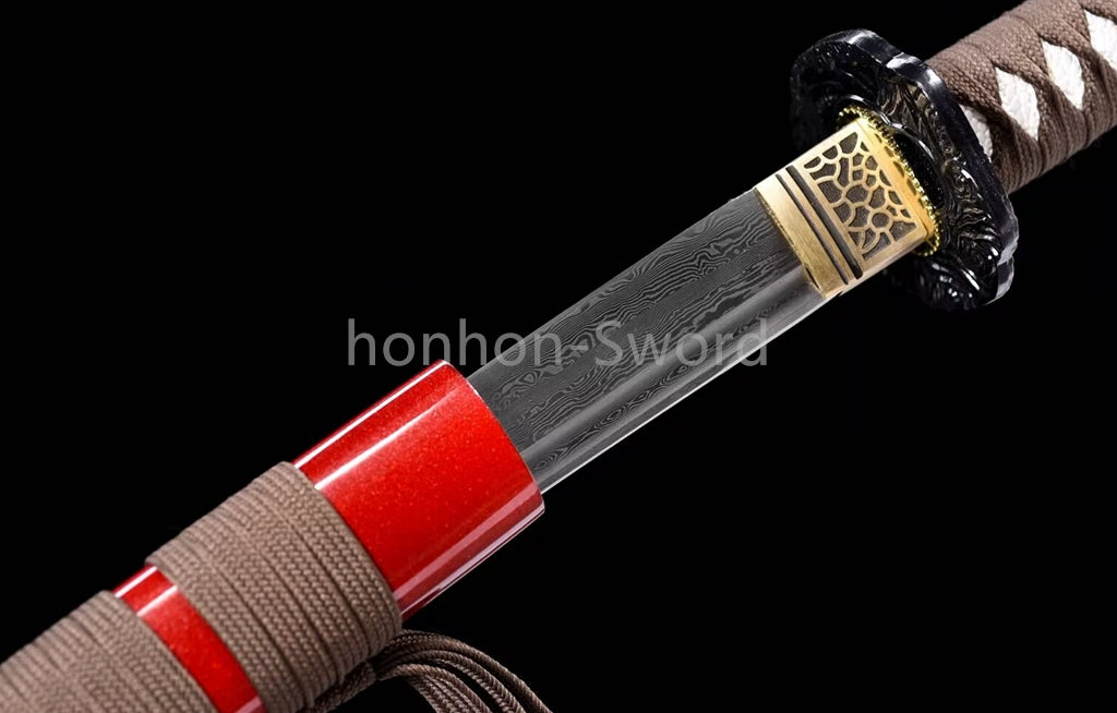 Damascus Folded Steel Japanese Wakizashi Samurai Sword Full Tang Sharp for Battle