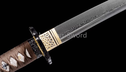 Damascus Folded Steel Japanese Wakizashi Samurai Sword Full Tang Sharp for Battle