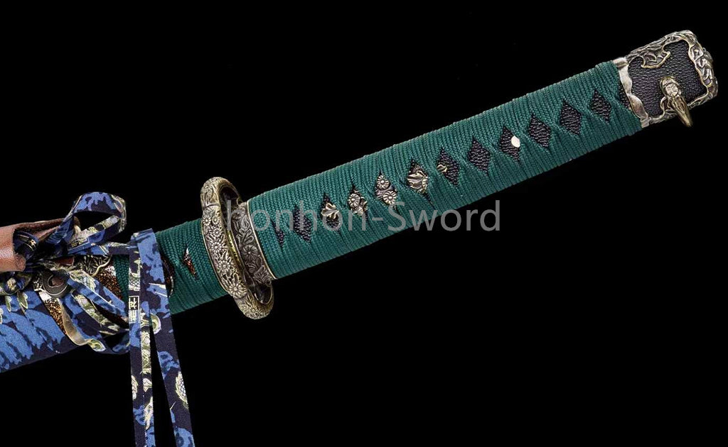 Épée de samouraï japonaise en acier plié noir, katana, lame tranchante faite à la main, noire 