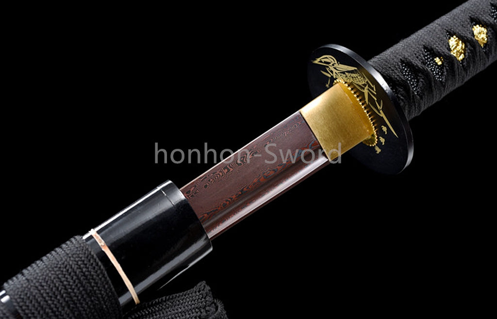 Épée de samouraï japonaise en acier plié noir, katana, lame tranchante faite à la main, noire 