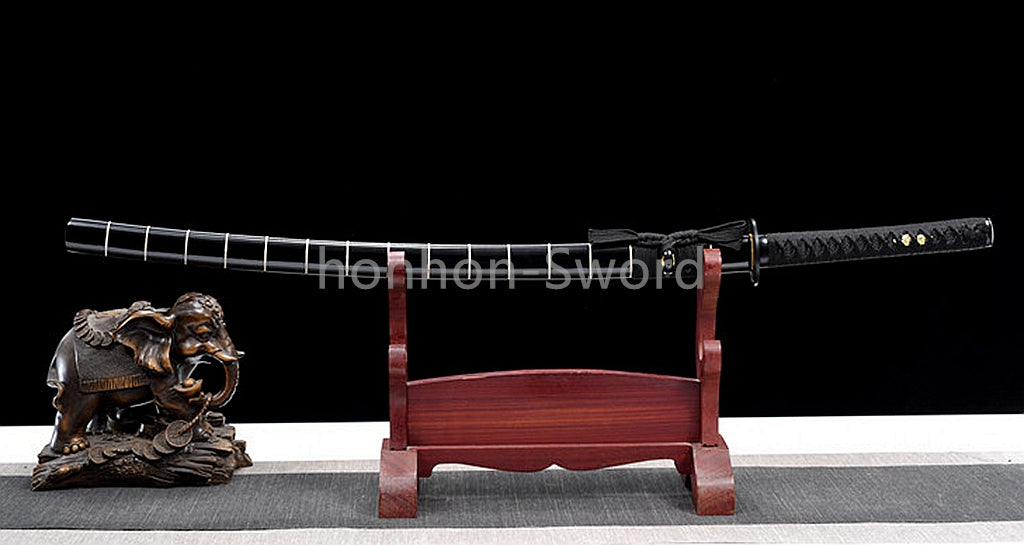 Épée de samouraï japonaise en acier plié noir, katana, lame tranchante faite à la main, noire 