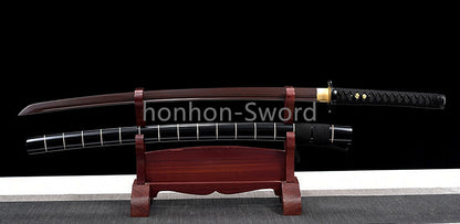 Épée de samouraï japonaise en acier plié noir, katana, lame tranchante faite à la main, noire 