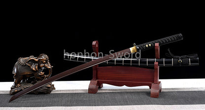 Épée de samouraï japonaise en acier plié noir, katana, lame tranchante faite à la main, noire 