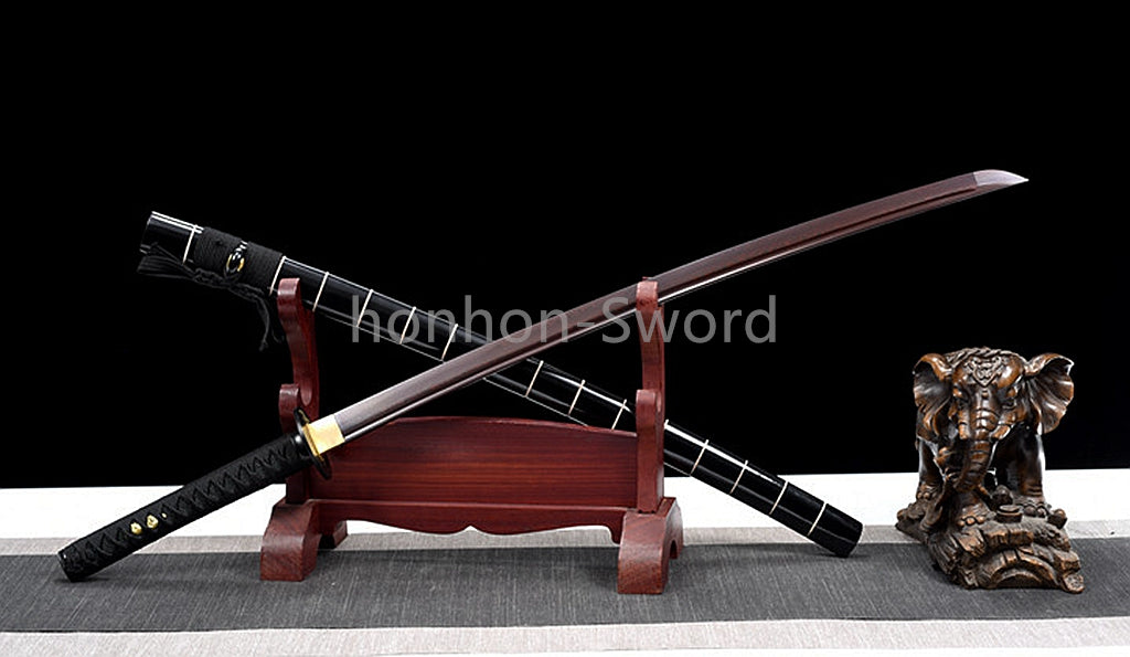 Épée de samouraï japonaise en acier plié noir, katana, lame tranchante faite à la main, noire 
