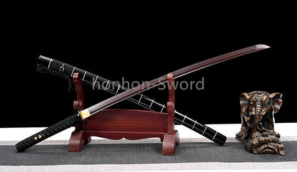 Épée de samouraï japonaise en acier plié noir, katana, lame tranchante faite à la main, noire 