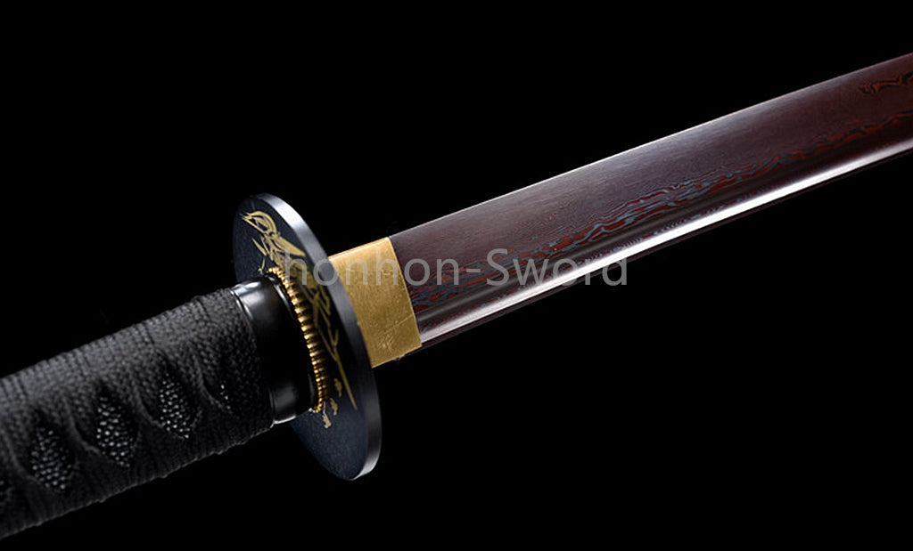 Épée de samouraï japonaise en acier plié noir, katana, lame tranchante faite à la main, noire 