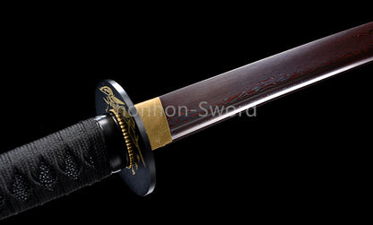 Épée de samouraï japonaise en acier plié noir, katana, lame tranchante faite à la main, noire 