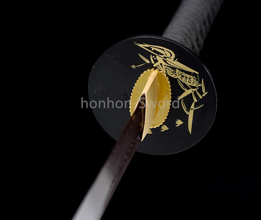 Épée de samouraï japonaise en acier plié noir, katana, lame tranchante faite à la main, noire 