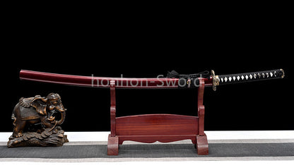 Japanisches Samurai-Schwert Katana aus schwarzem gefaltetem Stahl, Full Tang, handgefertigt, scharfe Klinge, schwarz 