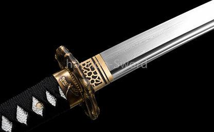 Japanisches Samurai-Schwert Katana aus schwarzem gefaltetem Stahl, Full Tang, handgefertigt, scharfe Klinge, schwarz 