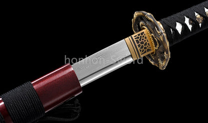 Japanisches Samurai-Schwert Katana aus schwarzem gefaltetem Stahl, Full Tang, handgefertigt, scharfe Klinge, schwarz 