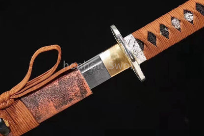 Japanisches Samurai-Schwert Katana aus schwarzem gefaltetem Stahl, Full Tang, handgefertigt, scharfe Klinge, schwarz 