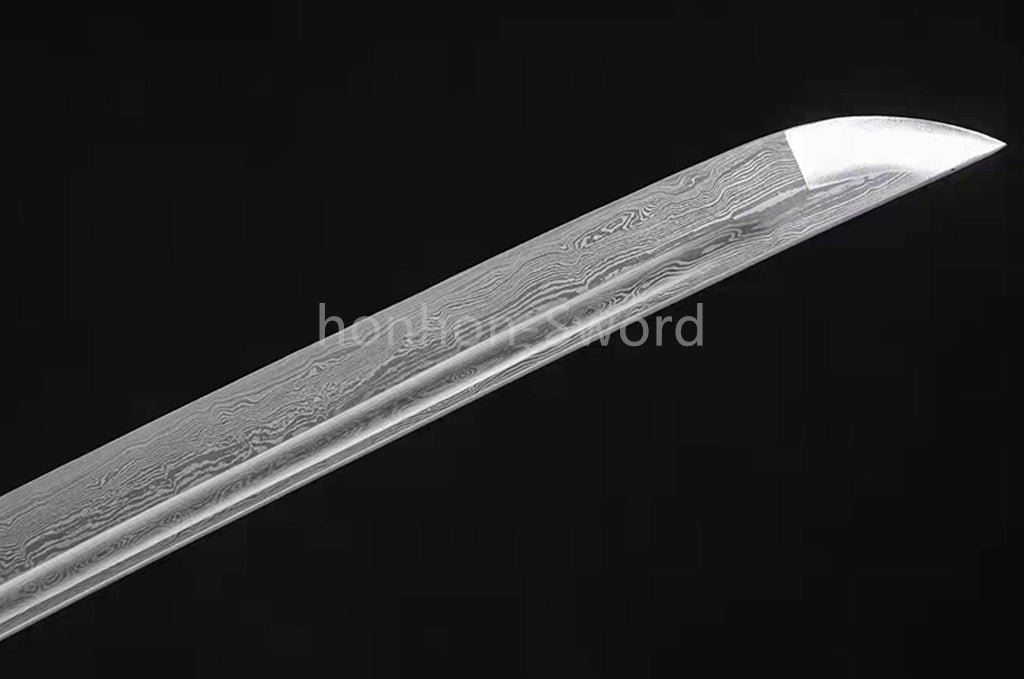 Japanisches Samurai-Schwert Katana aus schwarzem gefaltetem Stahl, Full Tang, handgefertigt, scharfe Klinge, schwarz 