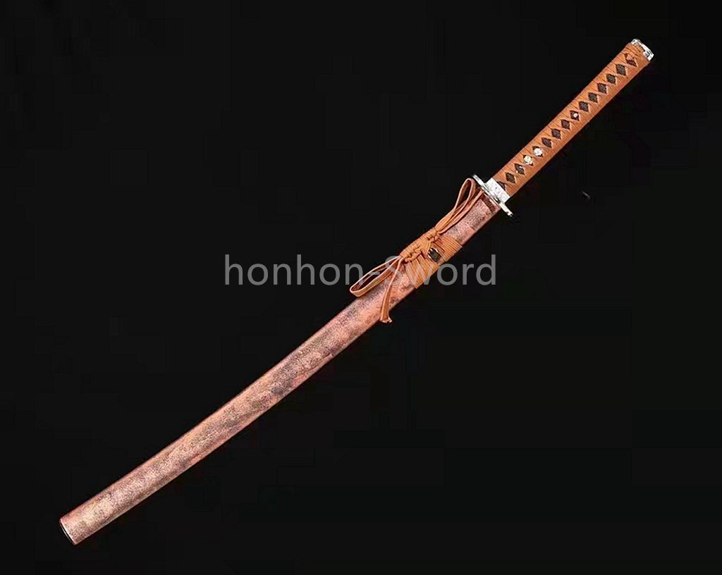 Japanisches Samurai-Schwert Katana aus schwarzem gefaltetem Stahl, Full Tang, handgefertigt, scharfe Klinge, schwarz 