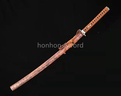 Japanisches Samurai-Schwert Katana aus schwarzem gefaltetem Stahl, Full Tang, handgefertigt, scharfe Klinge, schwarz 