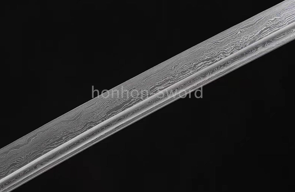 Japanisches Samurai-Schwert Katana aus schwarzem gefaltetem Stahl, Full Tang, handgefertigt, scharfe Klinge, schwarz 