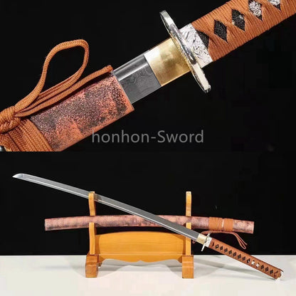 Japanisches Samurai-Schwert Katana aus schwarzem gefaltetem Stahl, Full Tang, handgefertigt, scharfe Klinge, schwarz 