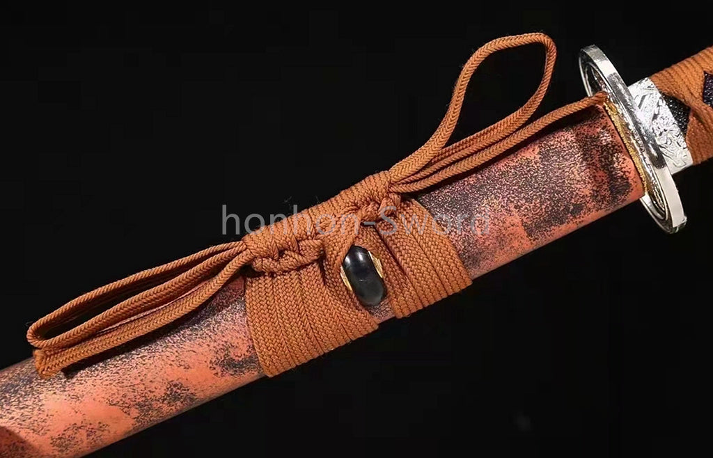 Japanisches Samurai-Schwert Katana aus schwarzem gefaltetem Stahl, Full Tang, handgefertigt, scharfe Klinge, schwarz 