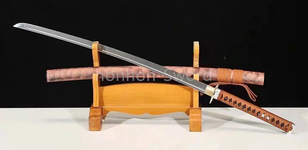 Japanisches Samurai-Schwert Katana aus schwarzem gefaltetem Stahl, Full Tang, handgefertigt, scharfe Klinge, schwarz 