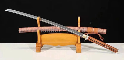 Japanisches Samurai-Schwert Katana aus schwarzem gefaltetem Stahl, Full Tang, handgefertigt, scharfe Klinge, schwarz 