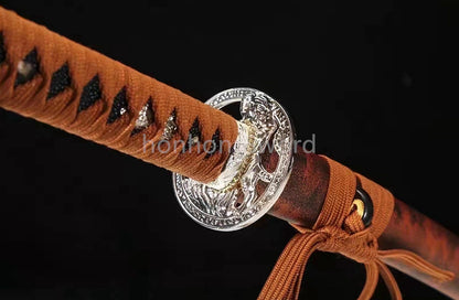 Japanisches Samurai-Schwert Katana aus schwarzem gefaltetem Stahl, Full Tang, handgefertigt, scharfe Klinge, schwarz 