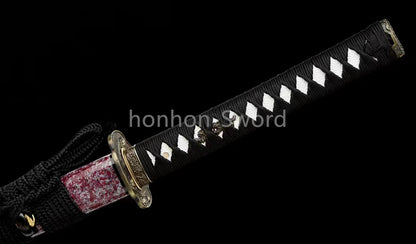 Japanisches Samurai-Schwert Katana aus schwarzem gefaltetem Stahl, Full Tang, handgefertigt, scharfe Klinge, schwarz 
