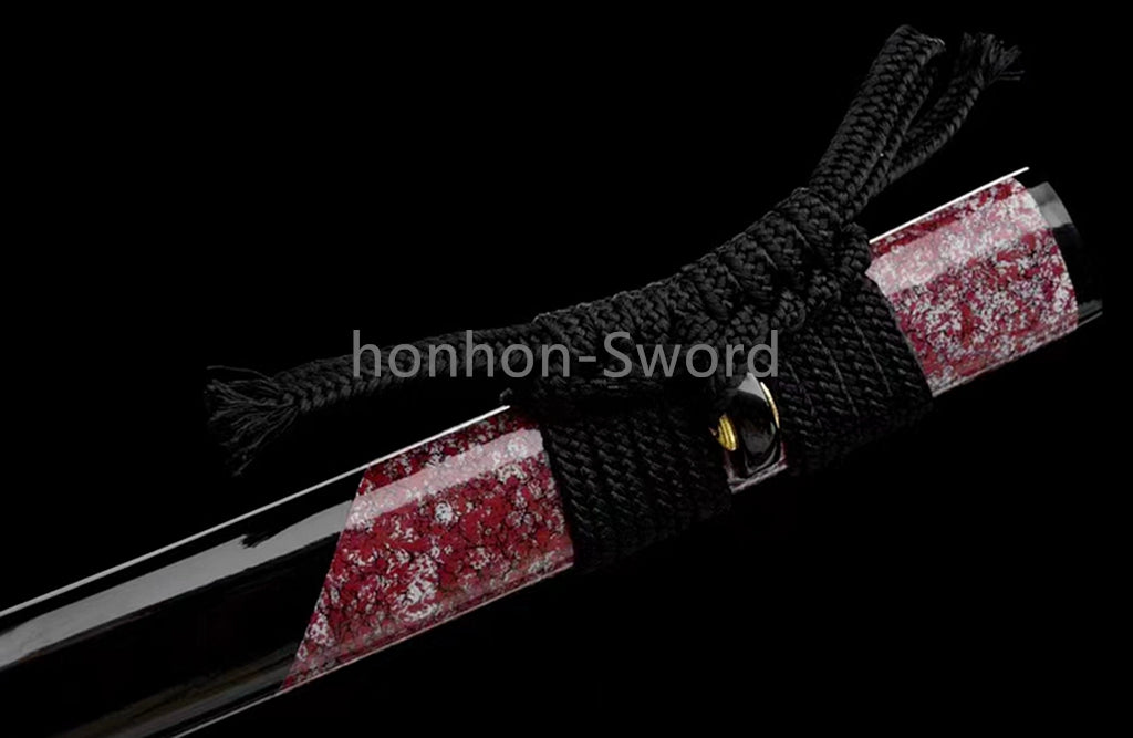 Japanisches Samurai-Schwert Katana aus schwarzem gefaltetem Stahl, Full Tang, handgefertigt, scharfe Klinge, schwarz 