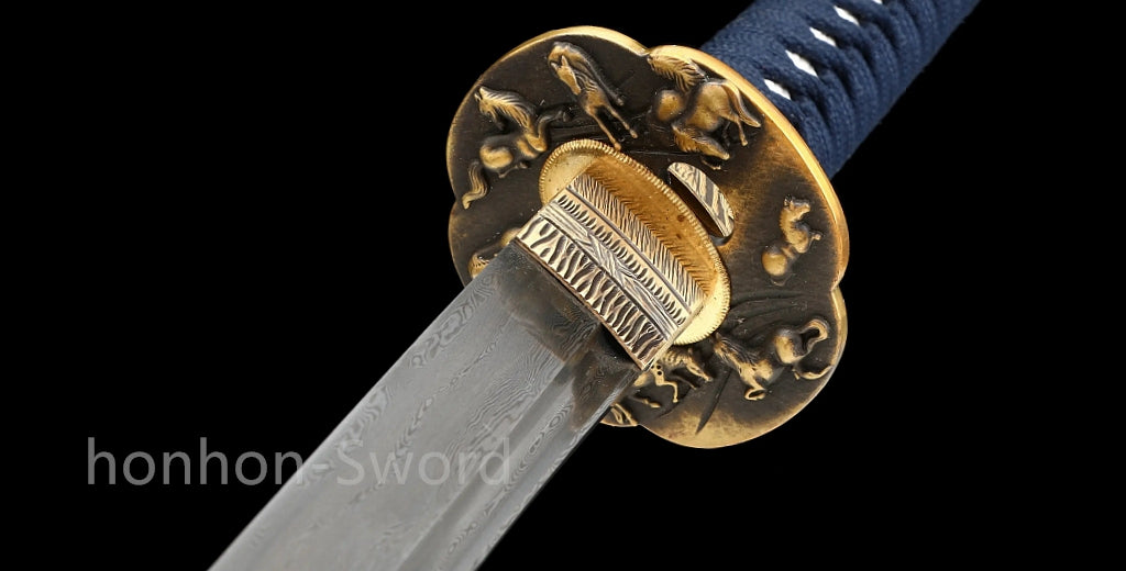 26inch Japanese Katana Folded Steel Samurai Brass Tsuba Full Tang Sword