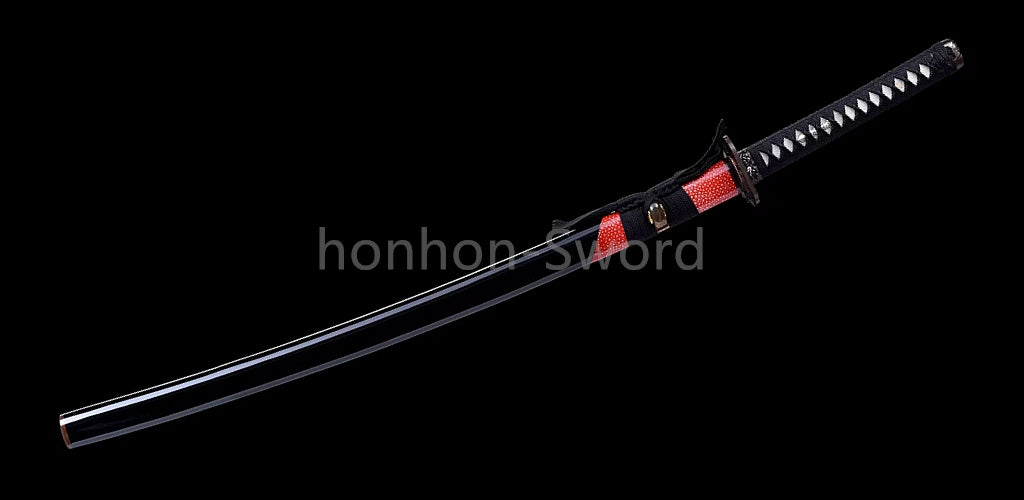 Japanisches Samurai-Schwert Katana aus schwarzem gefaltetem Stahl, Full Tang, handgefertigt, scharfe Klinge, schwarz 