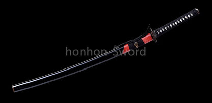 Japanisches Samurai-Schwert Katana aus schwarzem gefaltetem Stahl, Full Tang, handgefertigt, scharfe Klinge, schwarz 