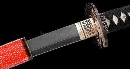 Japanisches Samurai-Schwert Katana aus schwarzem gefaltetem Stahl, Full Tang, handgefertigt, scharfe Klinge, schwarz 