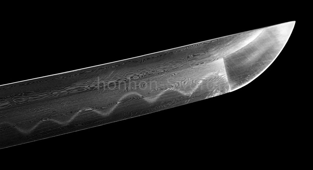 Japanisches Samurai-Schwert Katana aus schwarzem gefaltetem Stahl, Full Tang, handgefertigt, scharfe Klinge, schwarz 