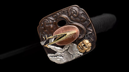 Japanisches Samurai-Schwert Katana aus schwarzem gefaltetem Stahl, Full Tang, handgefertigt, scharfe Klinge, schwarz 