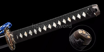 26inch Damascus Folded Steel Clay Tempered Japanese Katana Gilt-silver fittings Sword Full Tang Sharp