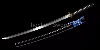 26inch Damascus Folded Steel Clay Tempered Japanese Katana Gilt-silver fittings Sword Full Tang Sharp