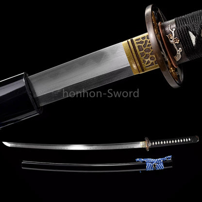 26inch Damascus Folded Steel Clay Tempered Japanese Katana Gilt-silver fittings Sword Full Tang Sharp