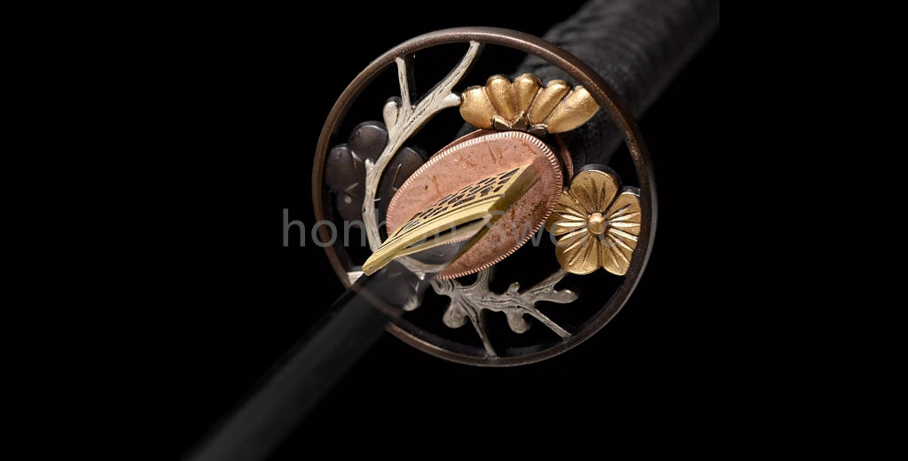 26inch Damascus Folded Steel Clay Tempered Japanese Katana Gilt-silver fittings Sword Full Tang Sharp