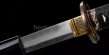 26inch Damascus Folded Steel Clay Tempered Japanese Katana Gilt-silver fittings Sword Full Tang Sharp