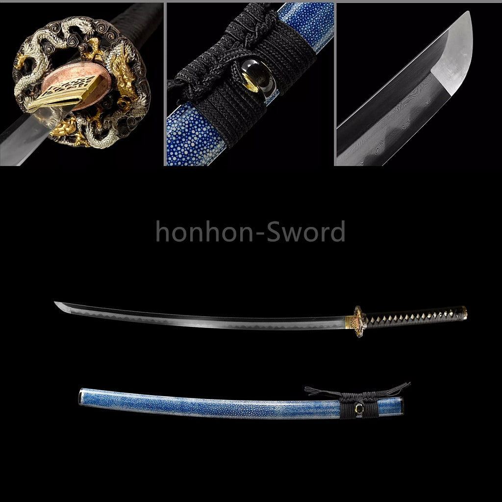 Épée de samouraï japonaise en acier plié noir, katana, lame tranchante faite à la main, noire 